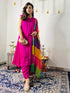 3 Pc Suit Set - Fuschia Lux Sleeveless Suit with Multicolor Dupatta