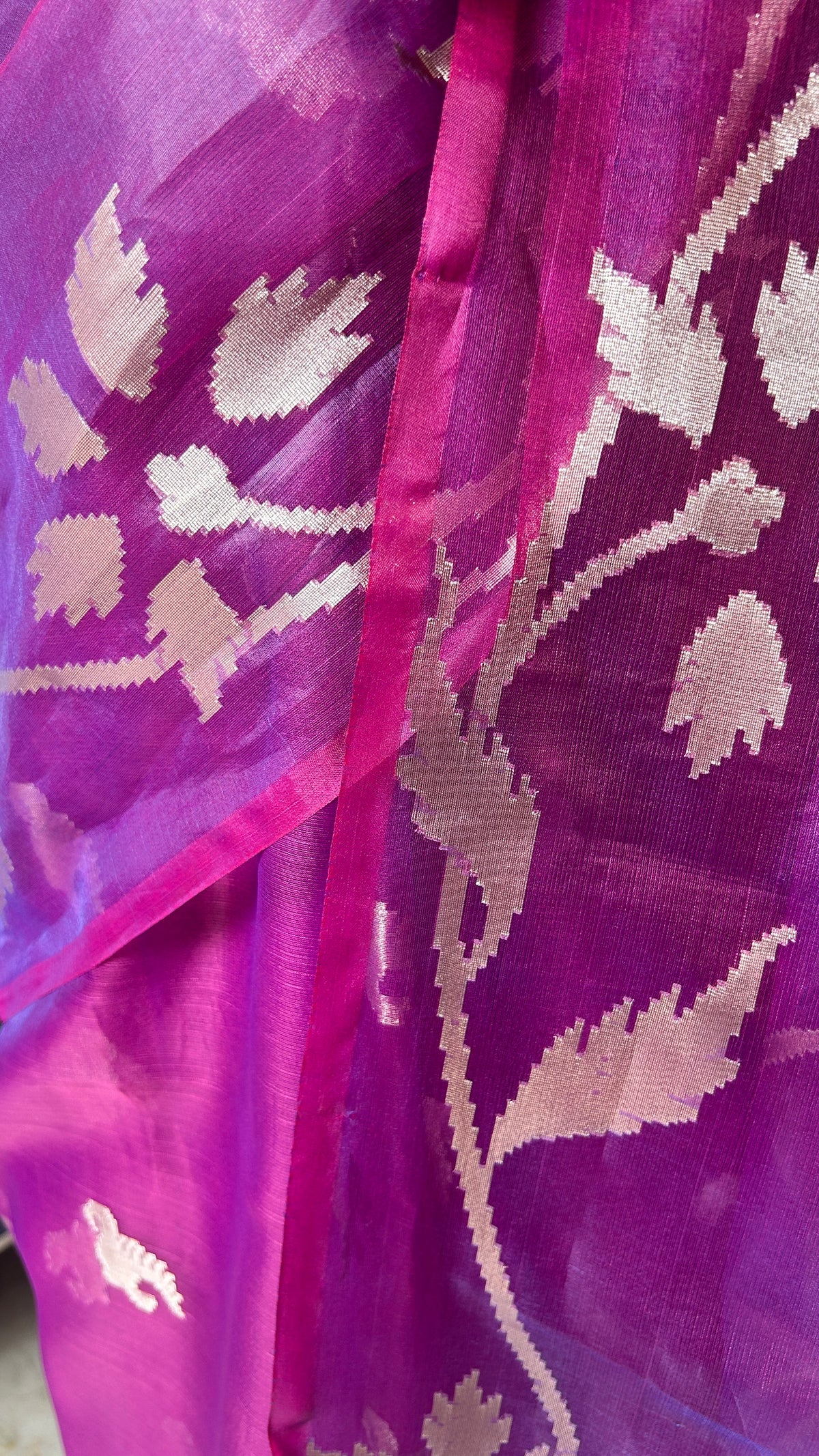Purple Organza Saree with Zari Buti and Matching Stripe Blouse Fabric