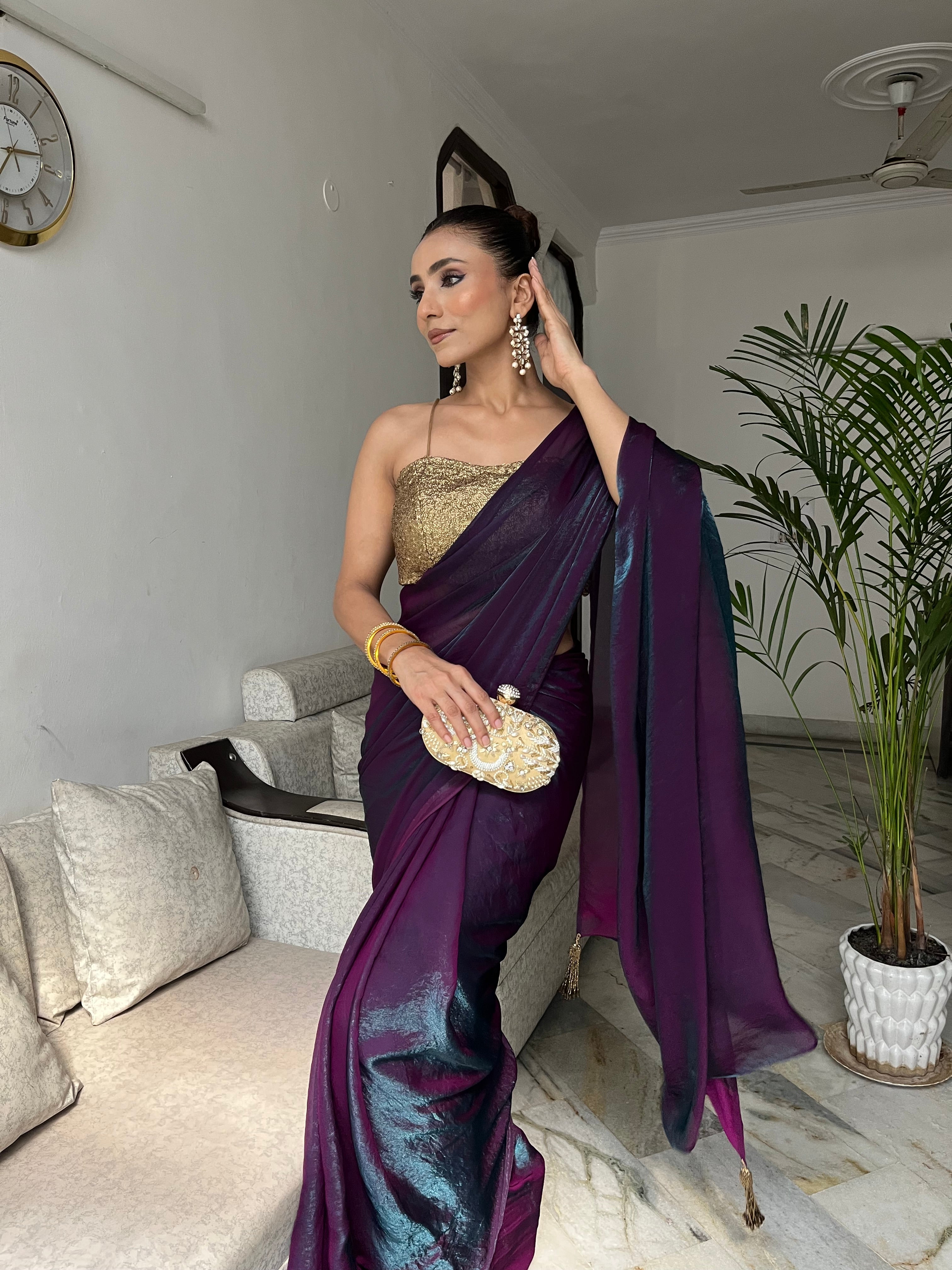 Rarity Metallic Satin Saree with Self Blouse Fabric