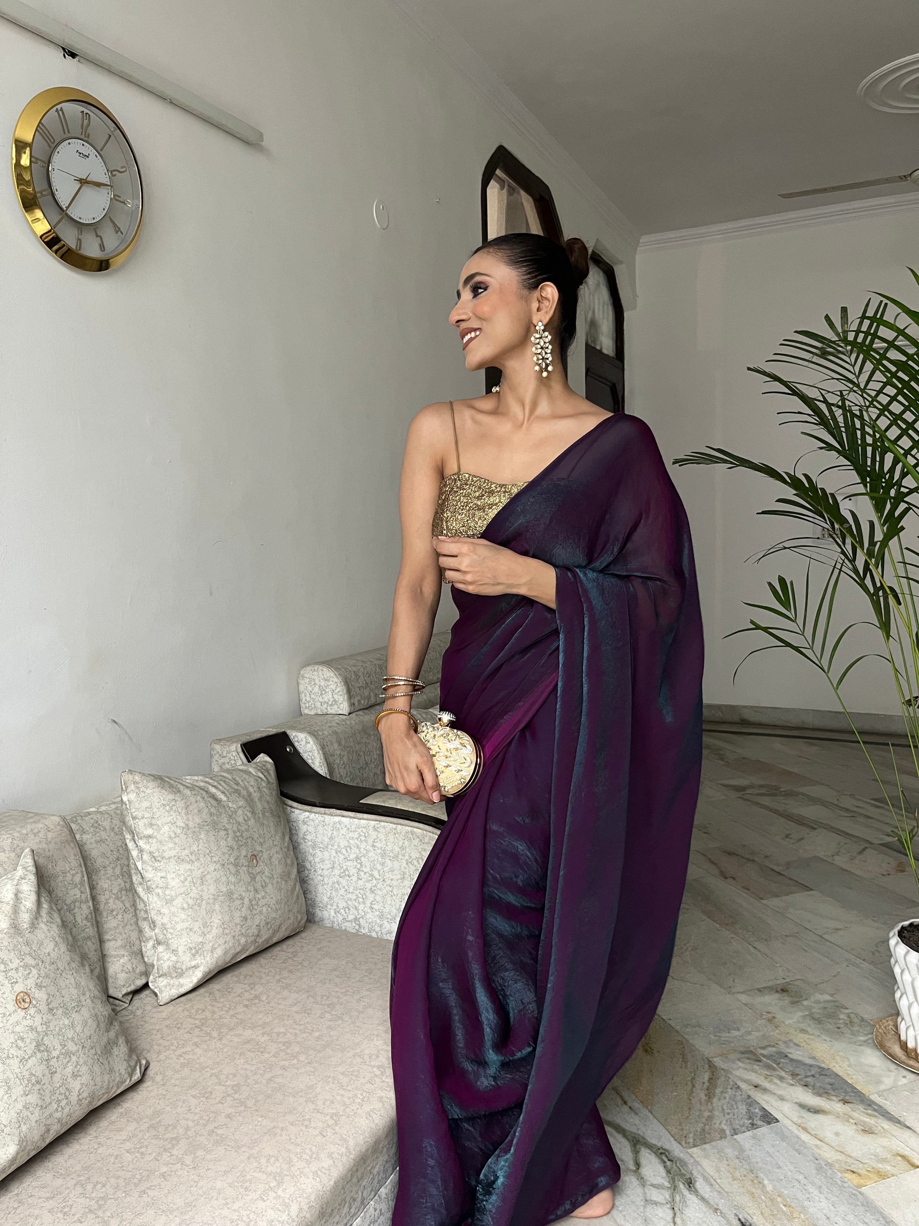 Rarity Metallic Satin Saree with Self Blouse Fabric