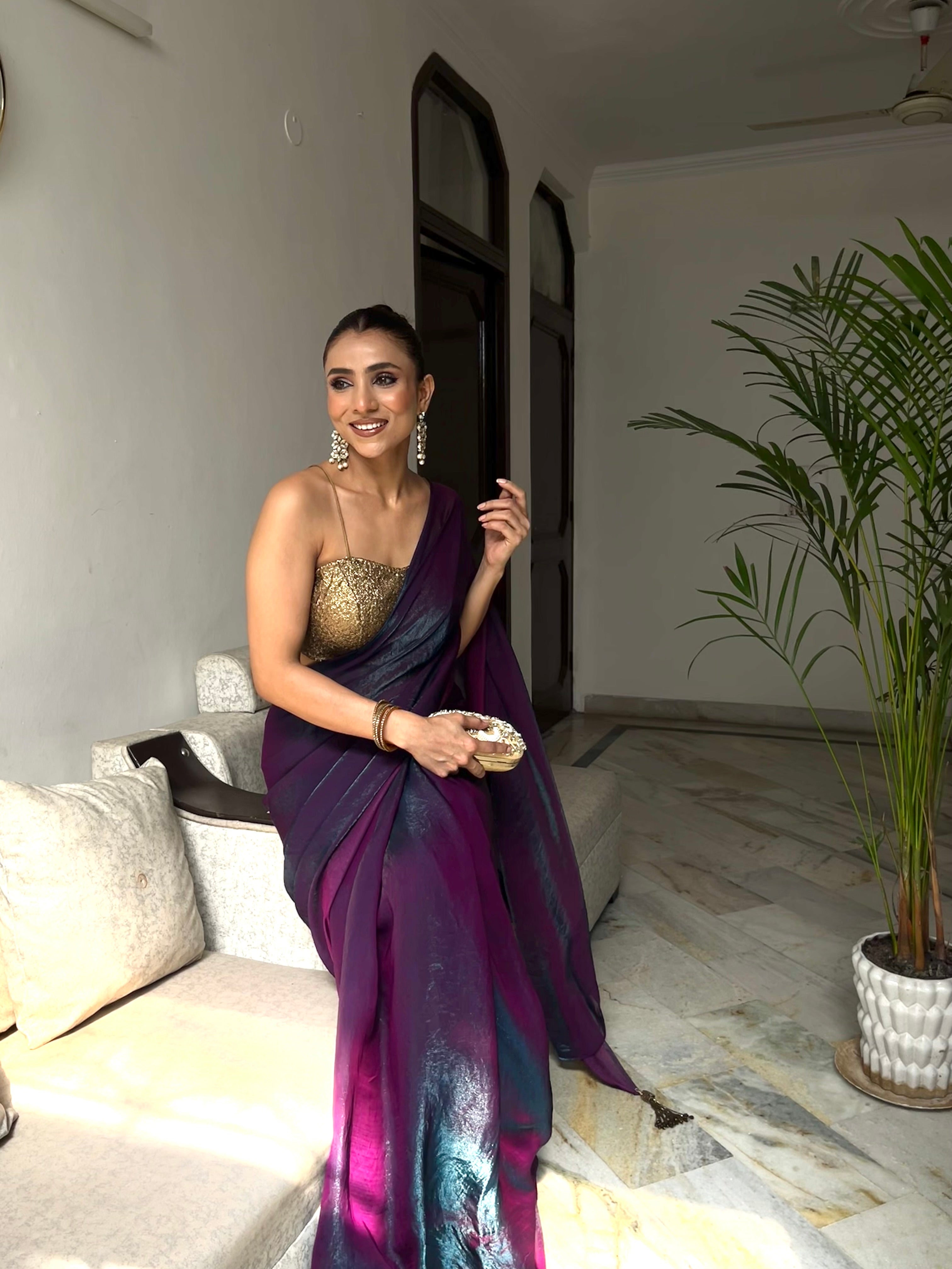 Rarity Metallic Satin Saree with Self Blouse Fabric