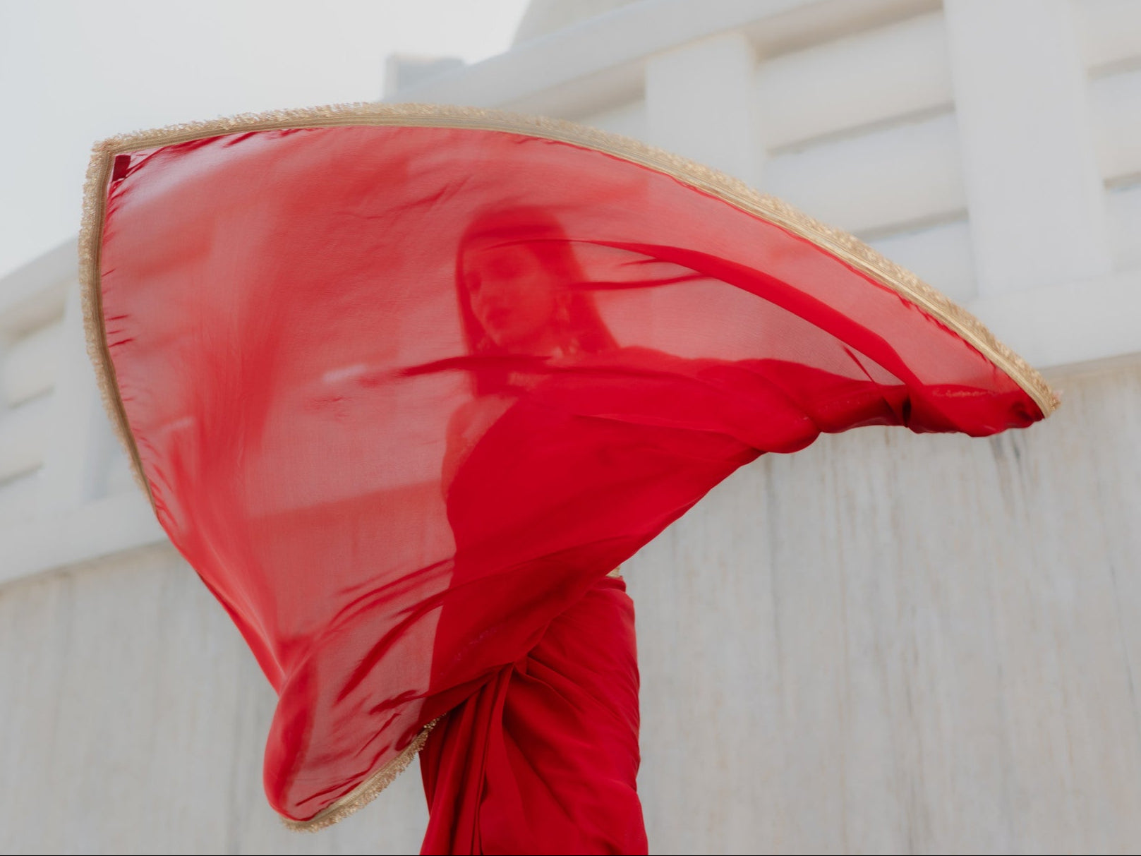 Satin Red Saree with Sequin Laces & Self Blouse Fabric