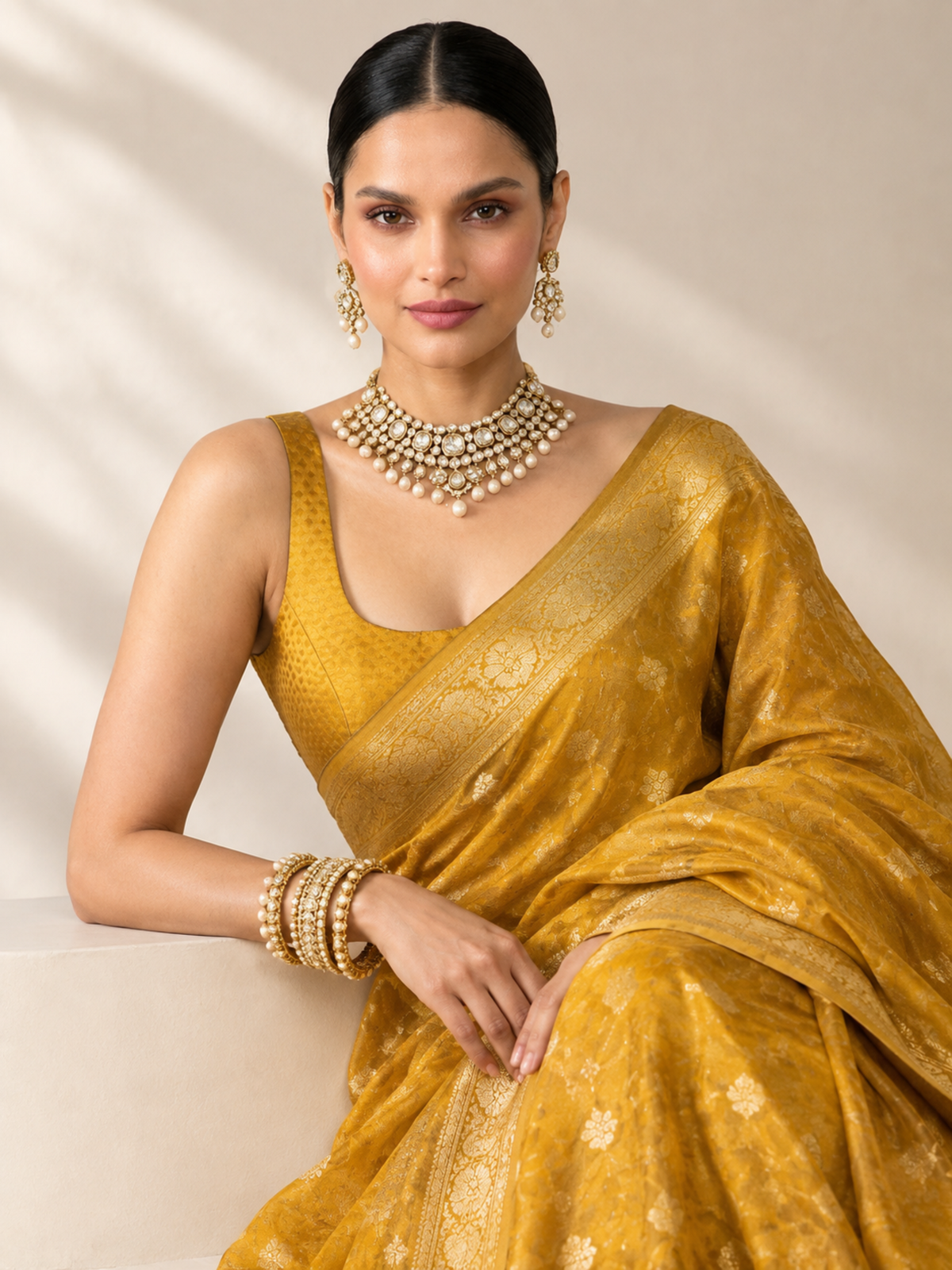 Blue and Gold Ulta Pulta Reversible Silk Blouse