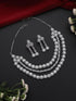 3 Line White Diamond String Necklace and Earring Set