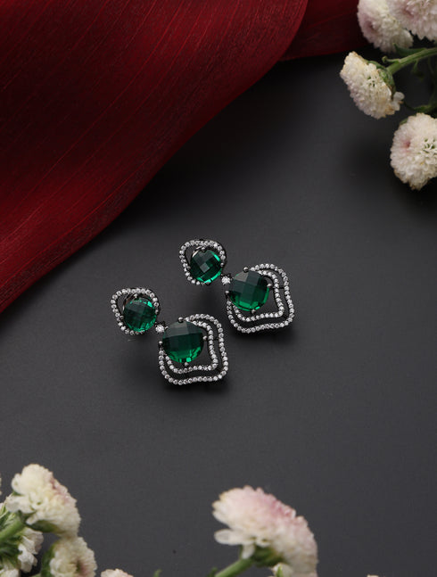 Emerald inverted Leaf Earring