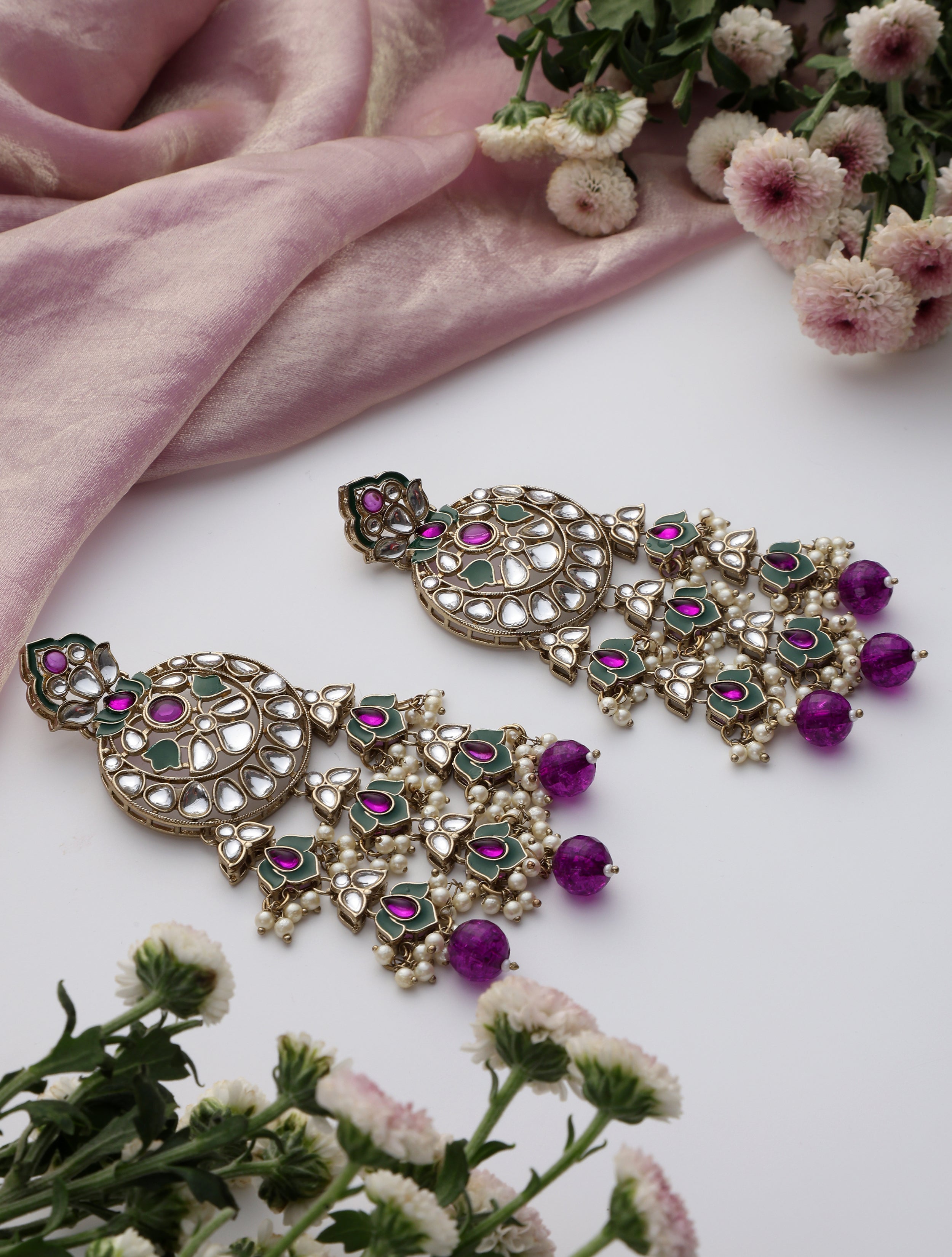Purple Color Kundan Earrings