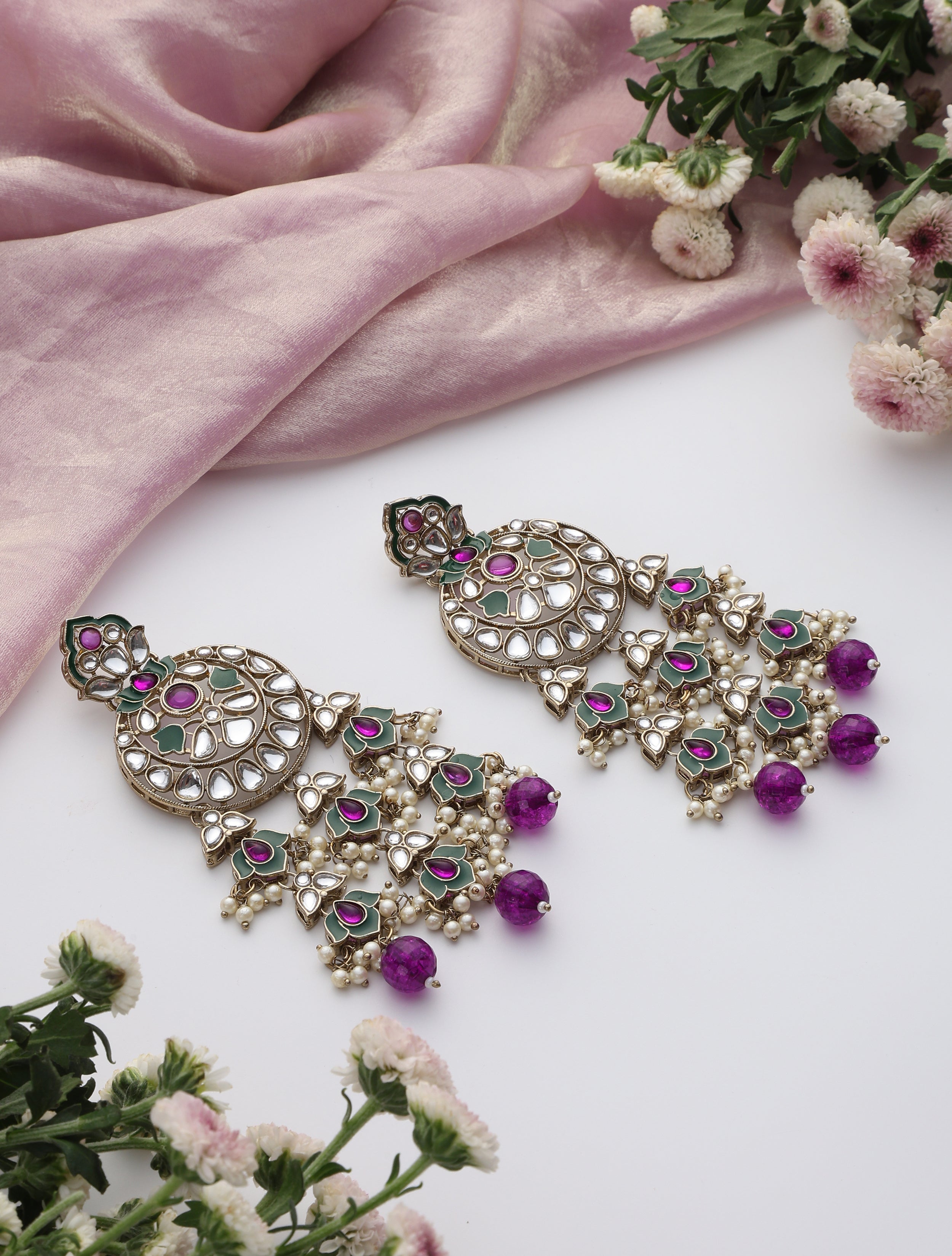 Purple Color Kundan Earrings