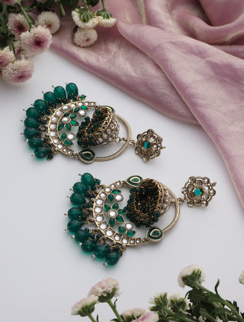 Green Round Color Kundan Jhumka Earrings