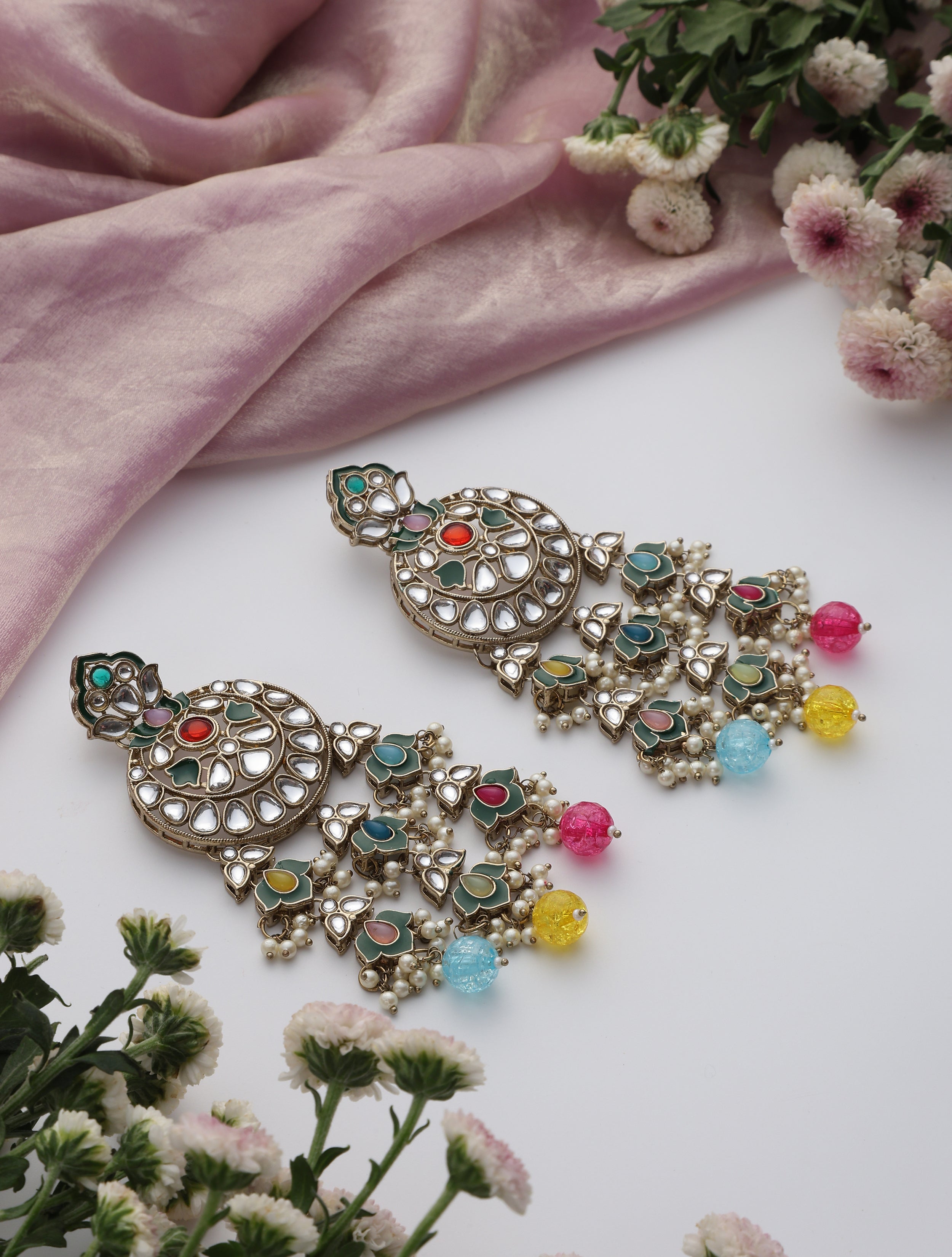 Multi Color Kundan Earrings