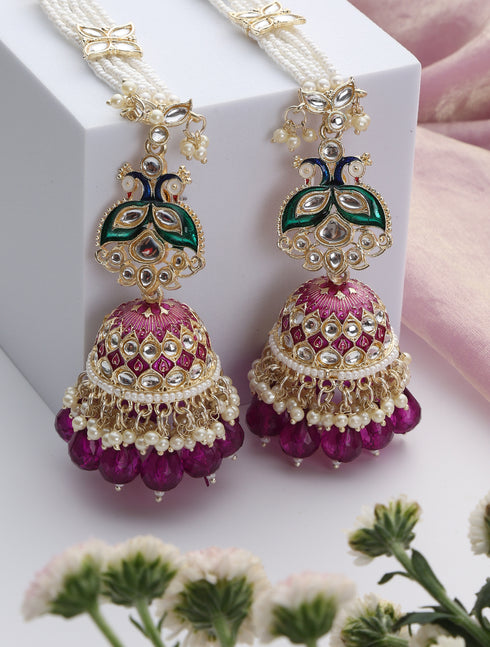 Purple Color Meenakari Kundan Earrings