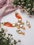 Orange Color Kundan Meena Necklace & Earring Set
