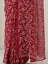 Maroon Hand Chikankari Tepchi Saree with Blouse Fabric