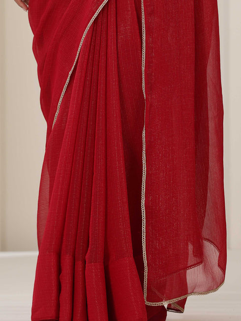Red Kota Saree with Lace and Blouse Fabric