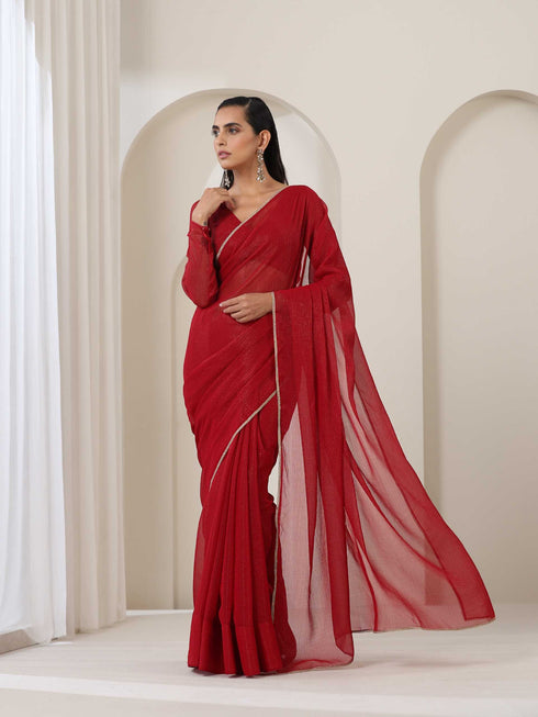 Red Kota Saree with Lace and Blouse Fabric