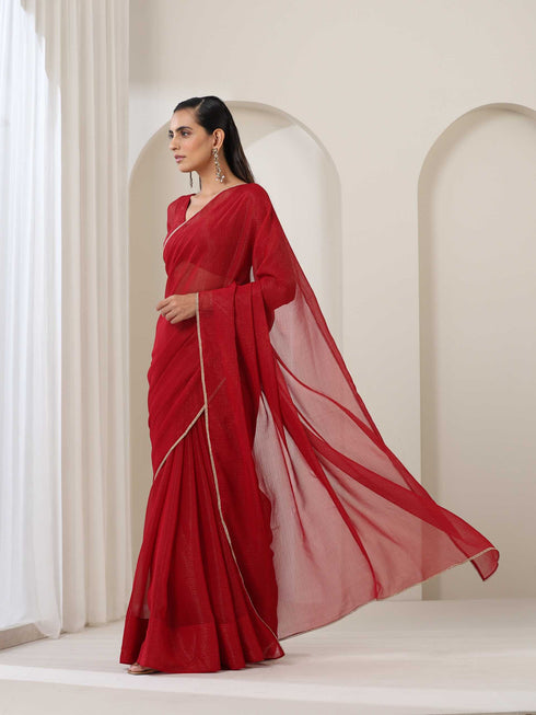 Red Kota Saree with Lace and Blouse Fabric