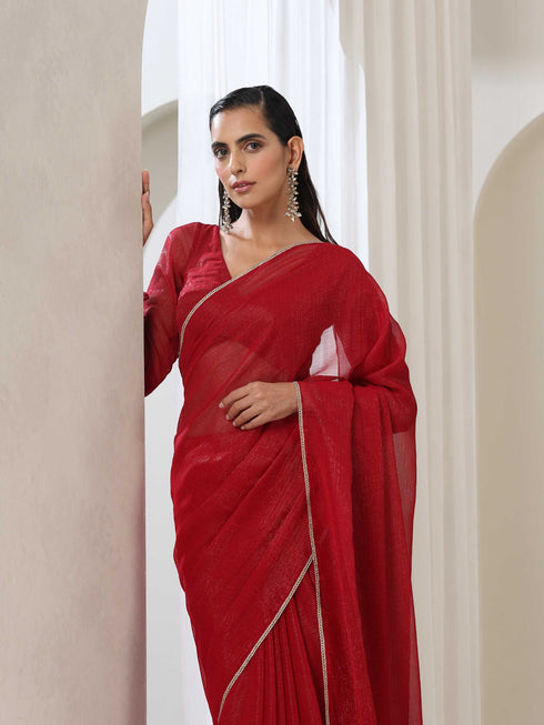 Red Kota Saree with Lace and Blouse Fabric