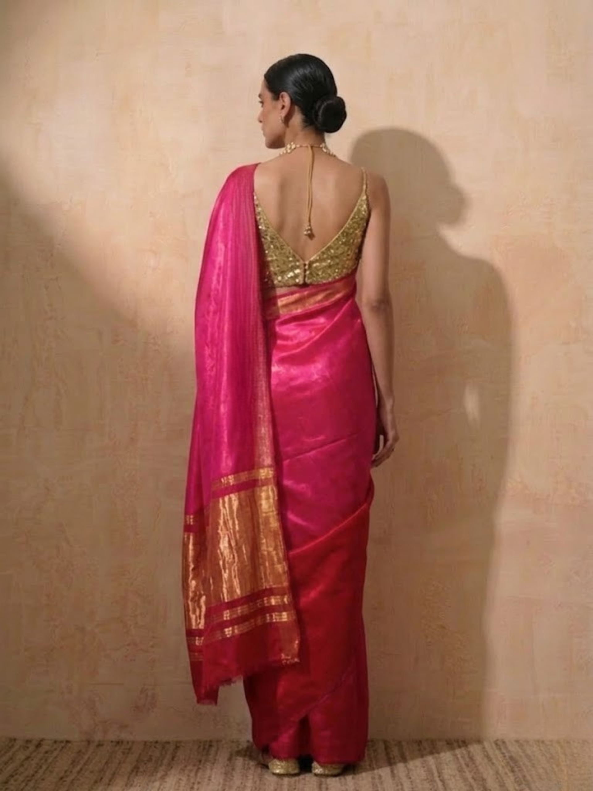 Gajji Silk Red Pink Ombre Saree with Self Blouse Fabric