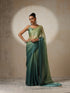 Offbeat Green Ombre Organza Saree with Pendants and Blouse Fabric