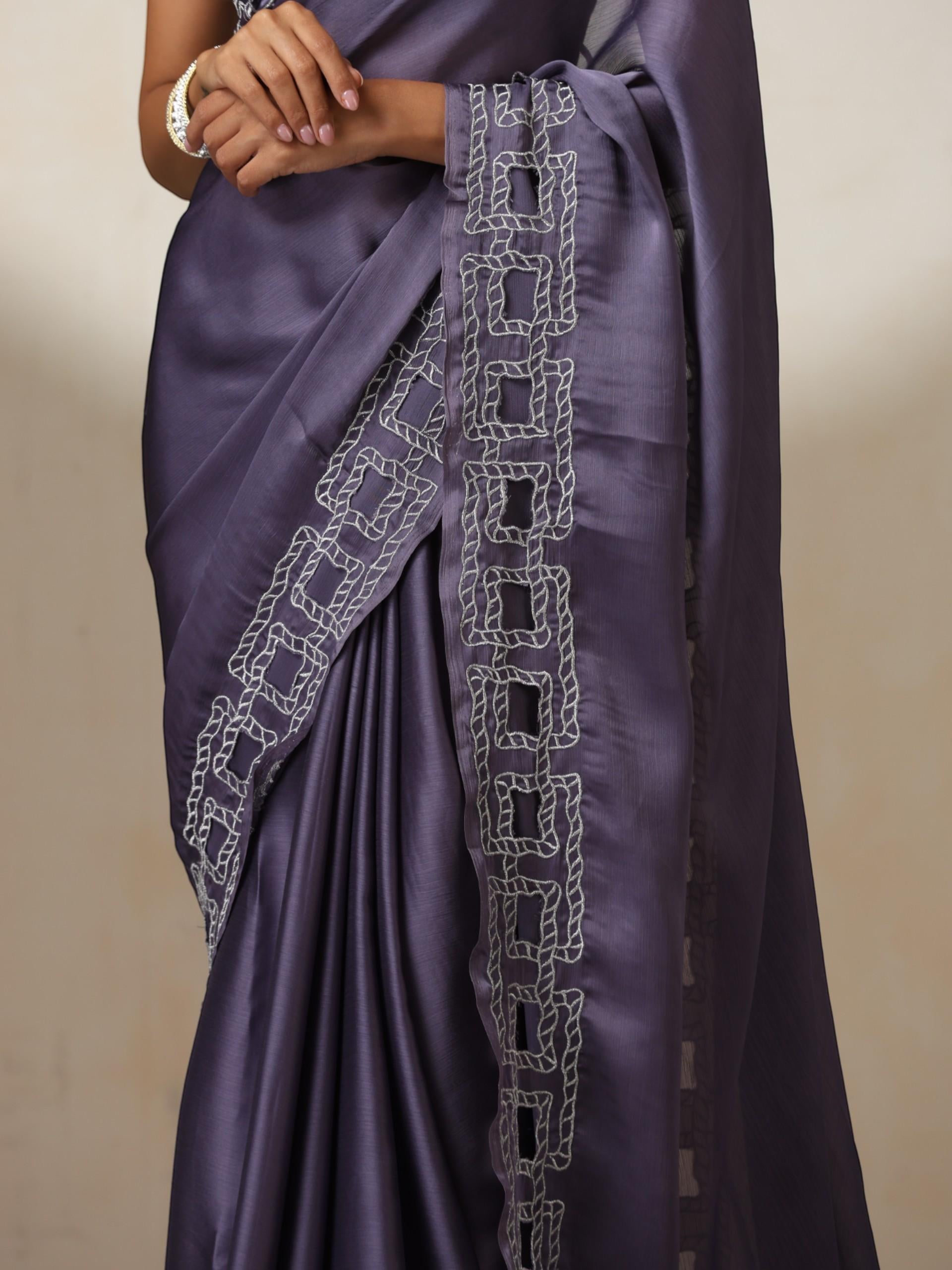 Lilac Butter Chiffon with Silver Embroidery and Blouse Fabric