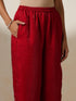 Women's Fuchsia Red Metallic Satin Kurta with Hand Beaded Scallop Dupatta 3 Piece Set | A-Line, V Neck, Full Sleeve, Pants, Festive Wear, (Metallic Satin)