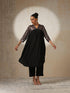 Women's Black and Bronze Sequin Kurta with Korean Fabric Pants 2 Piece Set | A-Line, V Neck, 3/4 Sleeves, Pants, Partywear, (Korean Fabric)