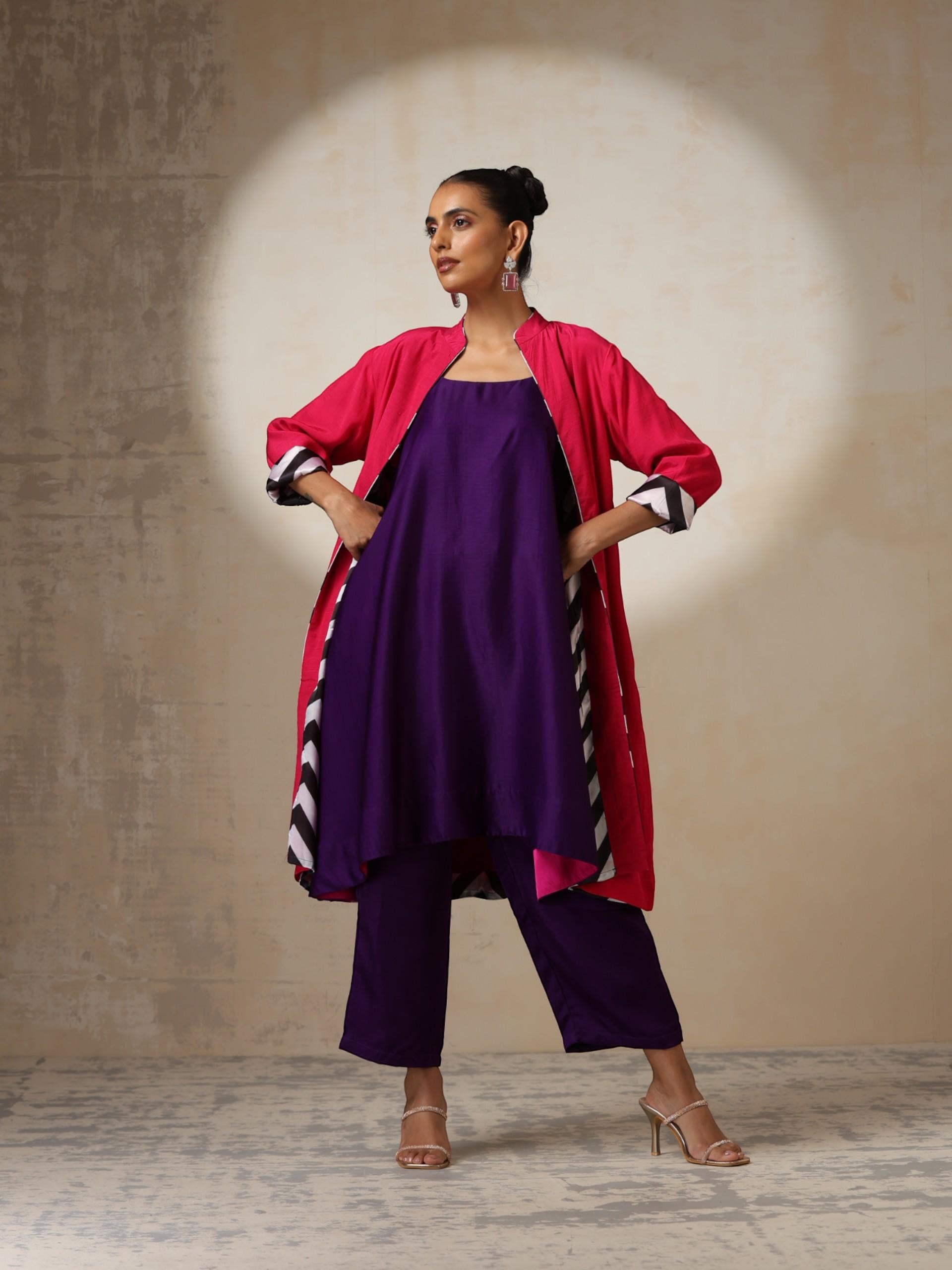 Women's Purple Silk Blend A-Line Sleeveless Top and Bottom with Pocket 2 Piece Set | A-Line, Square Neck, Sleeveless, Pants, Party Wear, Casual Wear, (Silk Blend)