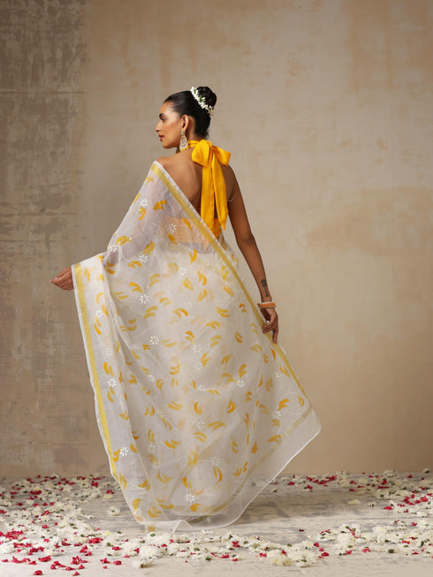 White Hand Painted Kota Saree with Blouse Fabric