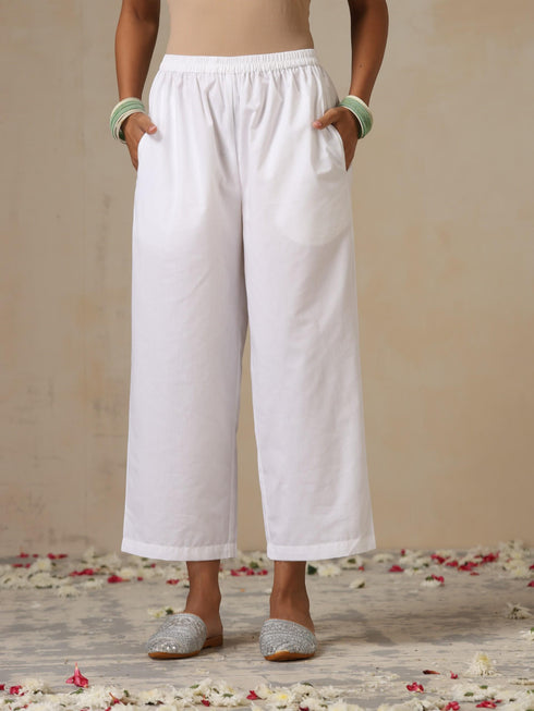 Women's White Kota Cotton Phulkari Embroidered Kurta with Dupatta and Pyjama 3 Piece Set | A-Line, V Neck, 3/4 Sleeves, Pyjama, Work Wear, Festive Wear, (Kota Cotton)