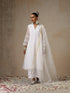 Women's White Kota Cotton Phulkari Embroidered Kurta with Dupatta and Pyjama 3 Piece Set | A-Line, V Neck, 3/4 Sleeves, Pyjama, Work Wear, Festive Wear, (Kota Cotton)