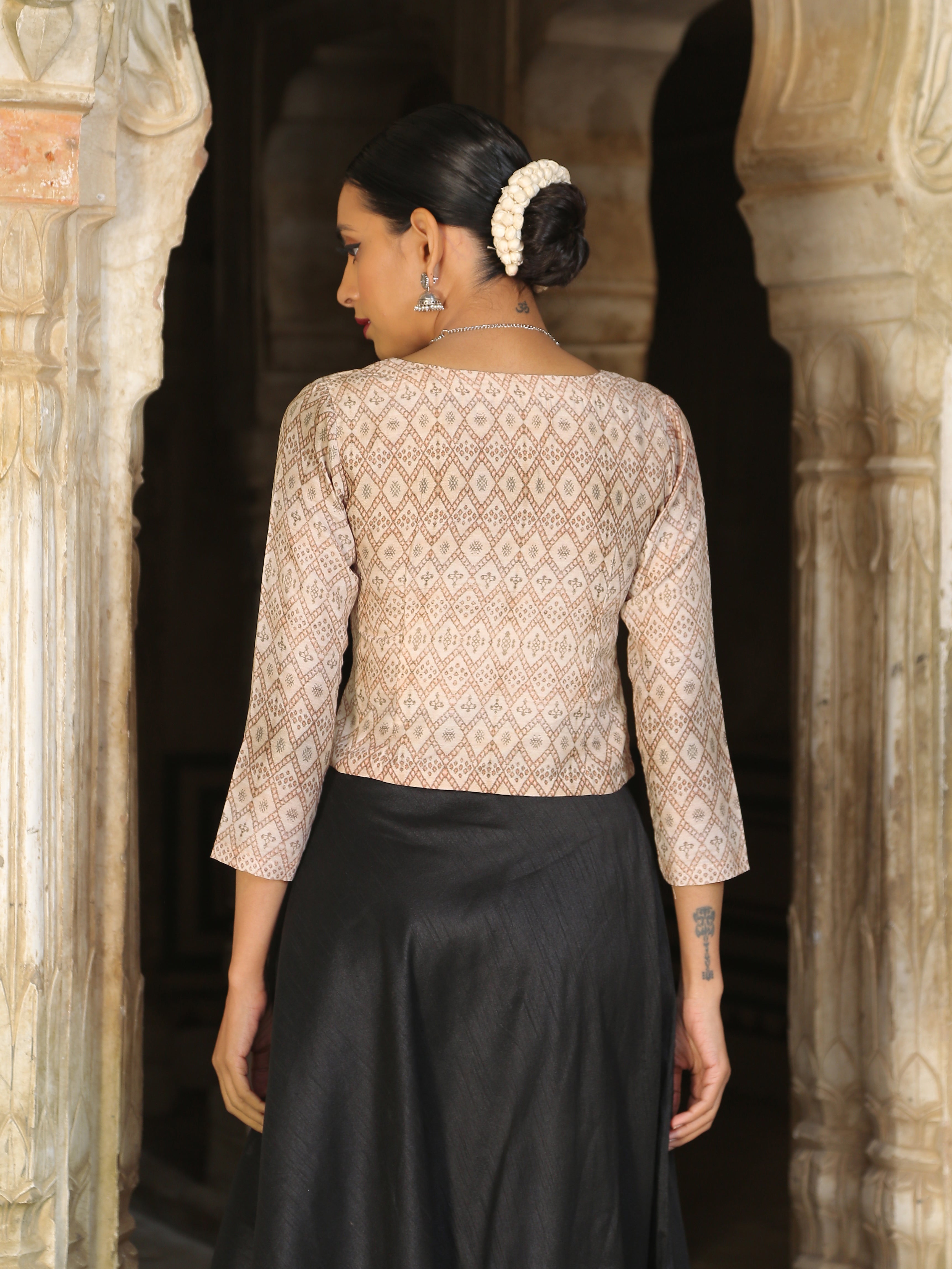 Beige Geo Angrakha Blouse