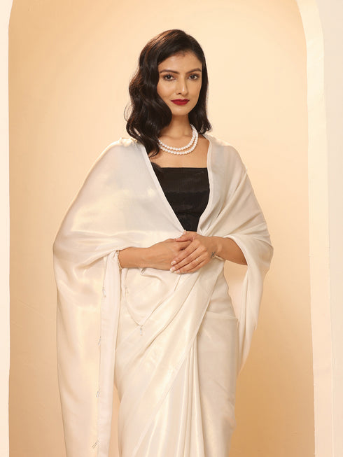 Mother of Pearl White Gold Chiffon Saree