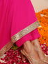 Women's Fuchsia Kurta with Lace, Pant, and Fuchsia and Green Dupatta 3 Piece Set | A-Line, V Neck, Full Sleeves, Pants, Festive Wear, (Chiffon)