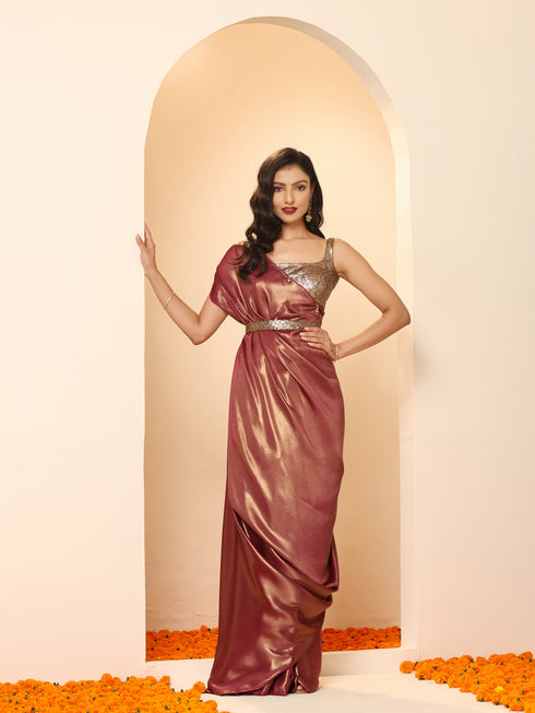 Wine Gold Chiffon Saree