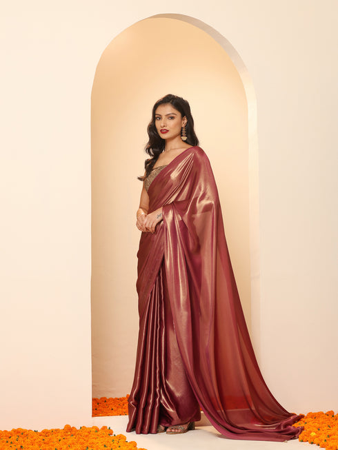 Wine Gold Chiffon Saree