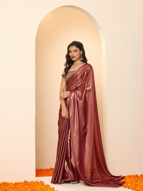 Wine Gold Chiffon Saree