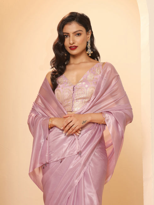 Lavender Silken Saree With Jacquard Blouse Fabric