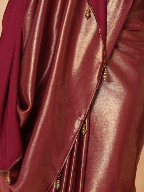 Wine Gold Chiffon Saree