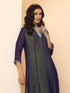Women's Purple & Green Surprise Georgette Kurta with Pants 2 Piece Set | A-Line, V Neck, 3/4 Sleeves, Pants, Work wear, Festive Wear, (Georgette)