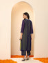 Women's Purple & Green Surprise Georgette Kurta with Pants 2 Piece Set | A-Line, V Neck, 3/4 Sleeves, Pants, Work wear, Festive Wear, (Georgette)