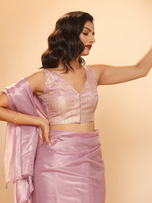 Lavender Silken Saree With Jacquard Blouse Fabric