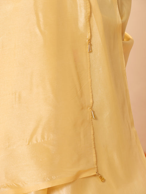 Flax Yellow Silken Saree with Jacqaurd Blouse Fabric