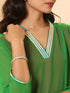 Women's Green & Pink Surprise Georgette Kurta with Pants 2 Piece Set | A-Line, V Neck, 3/4 Sleeves, Pants, Work wear, Partywear, (Georgette)