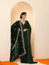 Green Posh Velvety Saree with Lace and Blouse Fabric