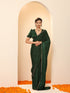 Green Posh Velvety Saree with Lace and Blouse Fabric