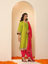 1 Pc - Fuschia Satin Dupatta with Lace