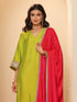 1 Pc - Fuschia Satin Dupatta with Lace