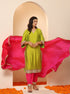 1 Pc - Fuschia Satin Dupatta with Lace