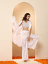 Women's White Satin Pant, Jacket and Polka Halter Blouse Set 3 Piece Set | Straight Fit, Halter Neck, Sleeveless, Pants, Casual Wear, Partywear, (Satin)