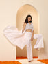 Women's White Satin Pant, Jacket and Polka Halter Blouse Set 3 Piece Set | Straight Fit, Halter Neck, Sleeveless, Pants, Casual Wear, Partywear, (Satin)