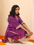 Women's Plum Kurta with Pyjama and Laces 2 Piece Set | A-Line, V Neck, 3/4 Sleeves, Pyjama, Festive Wear, (Satin)